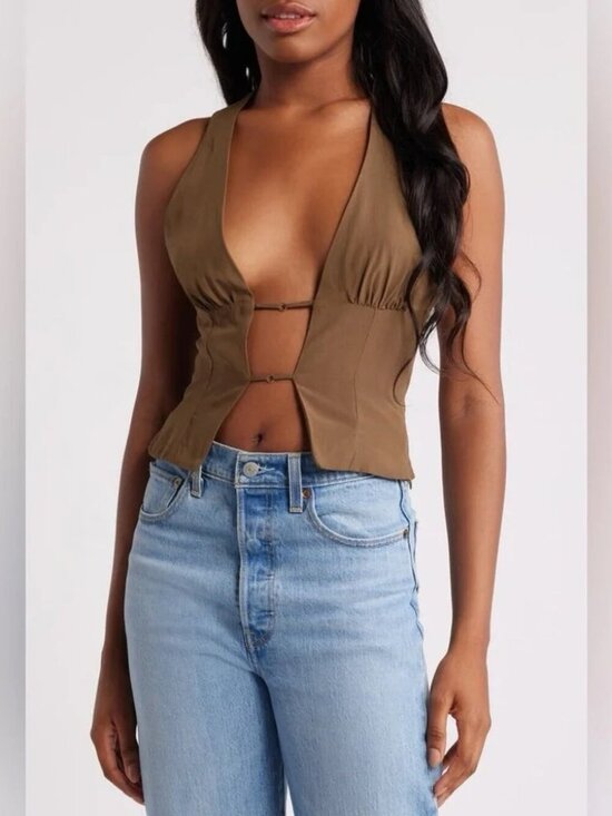 Mistress Rocks Tops - Open Front Halter Top Mistress Rocks Size M - Green